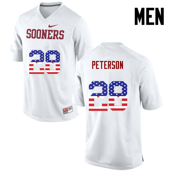 Men Oklahoma Sooners #28 Adrian Peterson College Football USA Flag Fashion Jerseys-White - Click Image to Close